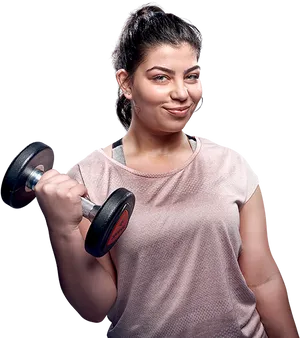 Confident Woman Lifting Dumbbell PNG image