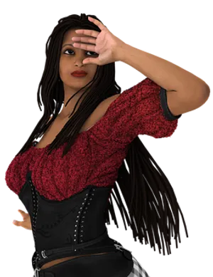 Confident Woman Red Top Black Background