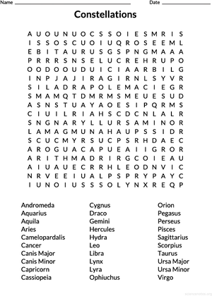 Constellation Word Search Puzzle PNG