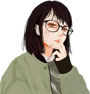 Contemplative Anime Characterwith Bangs PNG image
