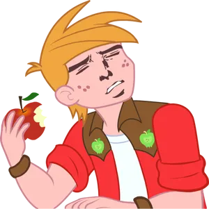 Contemplative Cartoon Characterwith Apple PNG image