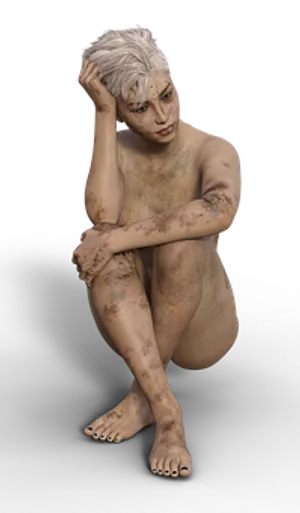 Contemplative Clay Woman Sculpture