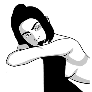 Contemplative Girl Blackand White Illustration