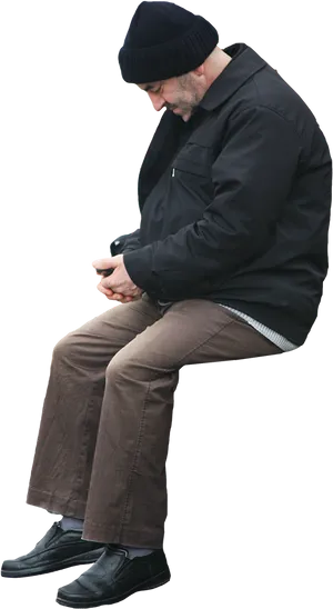 Contemplative Man Sitting Invisible Chair PNG image