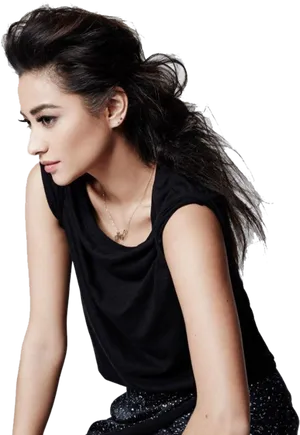 Contemplative Profile Pose PNG image