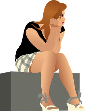 Contemplative Woman Vector Illustration