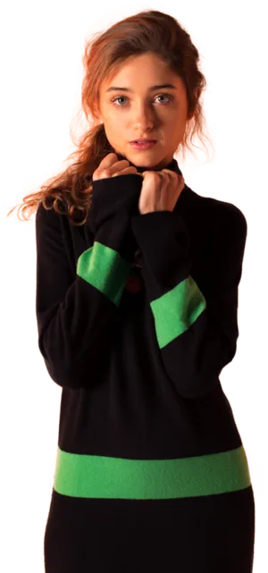 Contemplative Young Womanin Black Sweater PNG image