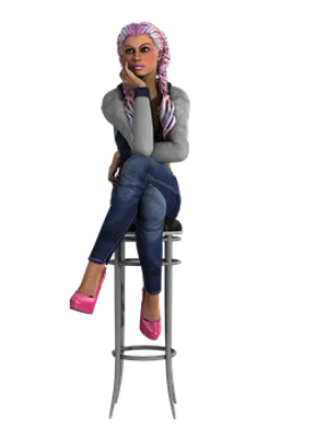 Contemplative3 D Animated Womanon Stool