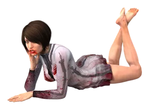 Contemplative3 D Rendered Woman Bloody Dress