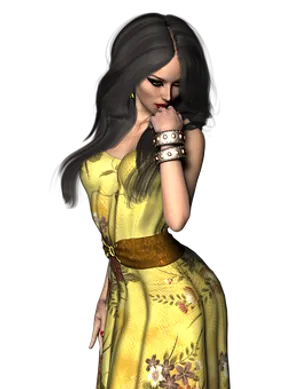 Contemplative3 D Womanin Yellow Dress
