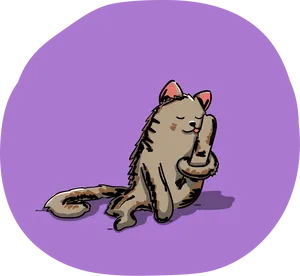 Contented Cat Cleaning Itself PNG image