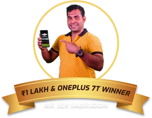 Contest Winner Holding Phoneand Prize PNG image