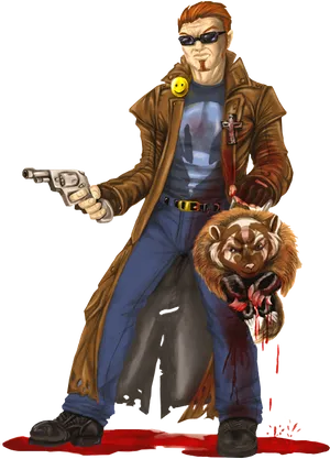 Cool Dude With Gun And Monkey PNG image