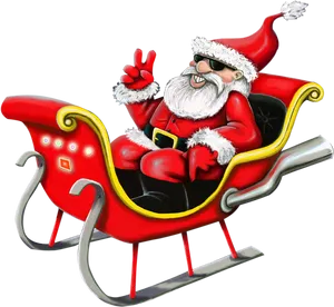 Cool Santa Claus Peace Sign Sleigh PNG image