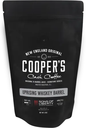 Coopers Cask Coffee Whiskey Barrel Aged Packaging PNG image