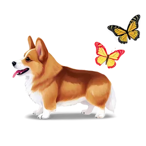 Corgi And Butterflies PNG Xua