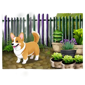 Corgi In The Garden PNG Ogk44