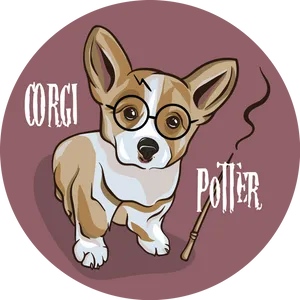 Corgi Wizard Cartoon Illustration PNG