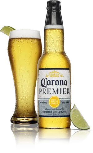 Corona Premier Beer Bottleand Glass PNG image