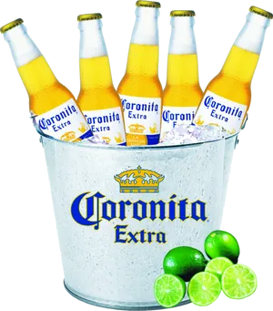 Coronita Extra Beer Bucket With Limes PNG image