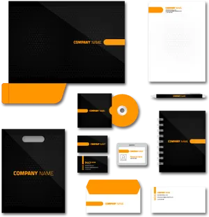 Corporate Stationery Design Set Black Orange PNG image