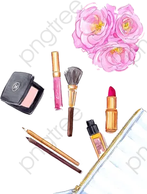 Cosmetic Collection Watercolor Illustration PNG image