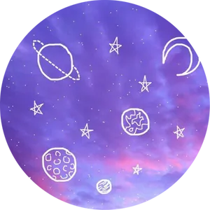 Cosmic Doodle Art Purple Background PNG image