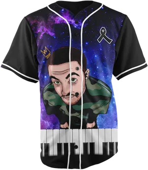 Cosmic Piano Player Jersey Design PNG image