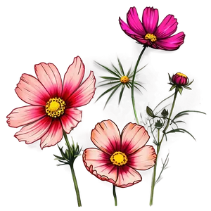 Cosmos Flower Sketch PNG Ekr87 PNG