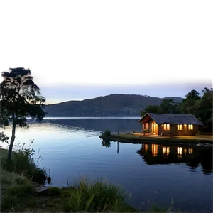 Cottage By The Lake At Dawn PNG Thp56 PNG