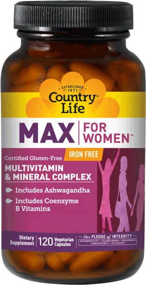 Country Life Maxfor Women Multivitamin Bottle PNG image