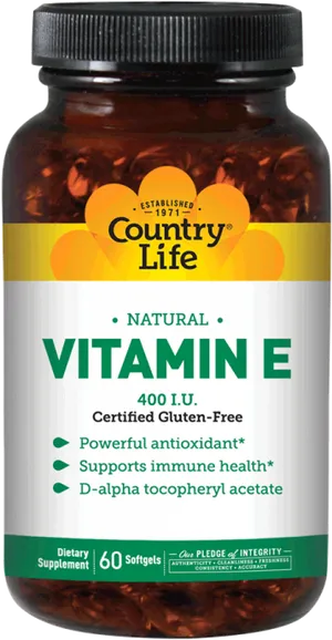 Country Life Vitamin E Supplement Bottle PNG
