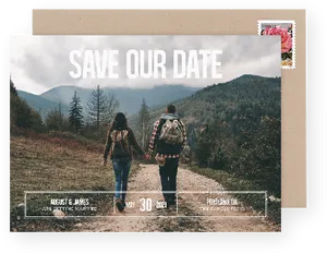 Couple Hiking Savethe Date Announcement PNG image