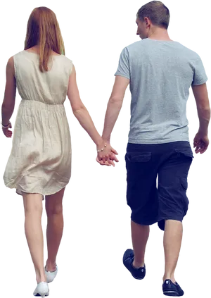 Couple Holding Hands Walking Away