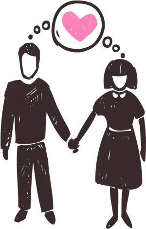 Couple Holding Handswith Love Thought Bubble PNG image