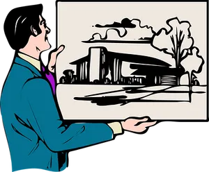Couple Lookingat House Drawing