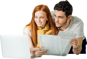 Couple Reviewing Financial Documents Together PNG image