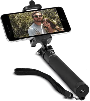 Couple Selfie With Smartphone On Selfie Stick PNG image