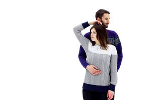 Couplein Sweaters Posing Together PNG image