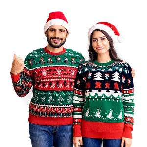 Couples Ugly Christmas Sweater PNG 06122024