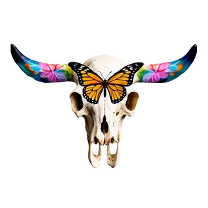 Cow Skull With Butterflies PNG Uqu