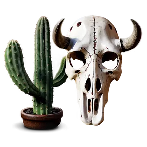 Cow Skull With Cactus PNG Nun