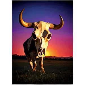 Cow Skull With Sunset Motif PNG Tav PNG