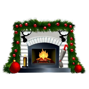 Cozy Christmas Fireplace Decor PNG 06262024