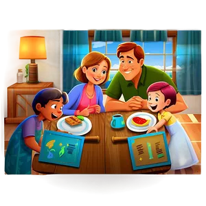 Cozy Family Evening Cartoon Png Nqg76 PNG image