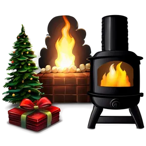 Cozy Happy Holidays Fireplace PNG 05232024