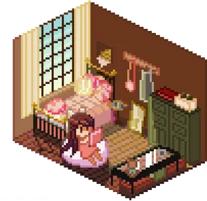 Cozy_ Pixel_ Art_ Bedroom_ Scene PNG image