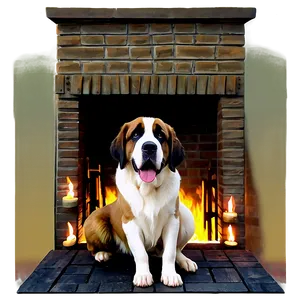 Cozy St Bernard By Fireplace PNG 06292024 PNG