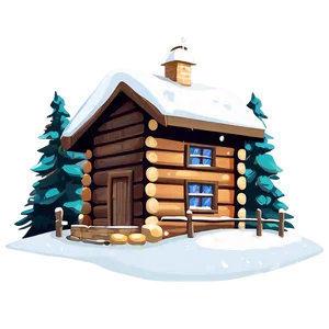 Cozy Winter Cabin Illustration PNG Jpi5
