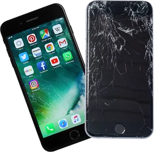 Cracked Screen Smartphone Comparison PNG image